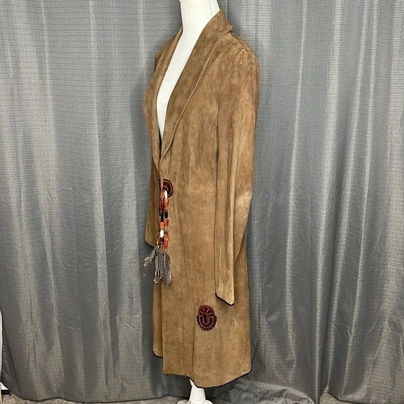 **SOLD** ANNA TRZEBINSKI NTITO COAT TAN SUEDE DUSTER - Picture 2 of 14